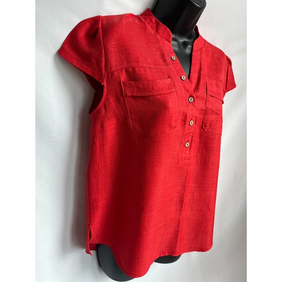Dalleria Made in Turkey Short Sleeve Popover Top M Red Essential Career Office - Picture 2 of 8